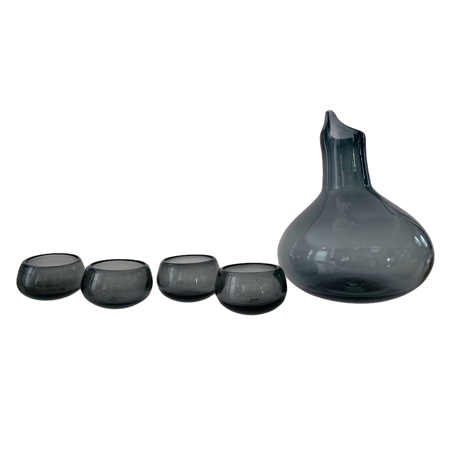 Hand Blown Glass Decanter Set for Mezcal, Tequila or Wine | Includes 4 Copita Glasses | Holds 750ml - Made in Mexico (Smoke)