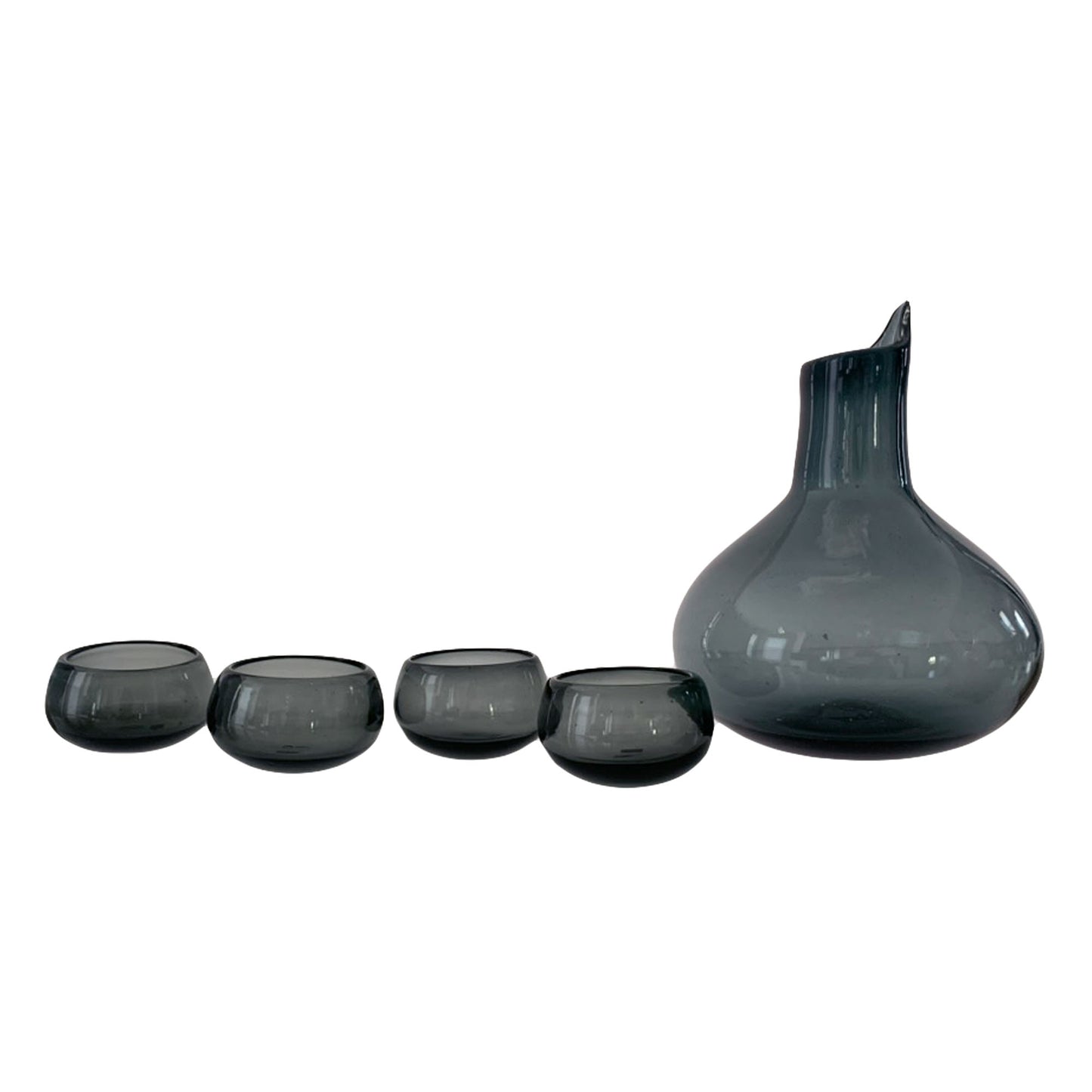 Hand Blown Glass Decanter Set for Mezcal, Tequila or Wine | Includes 4 Copita Glasses | Holds 750ml - Made in Mexico (Smoke)