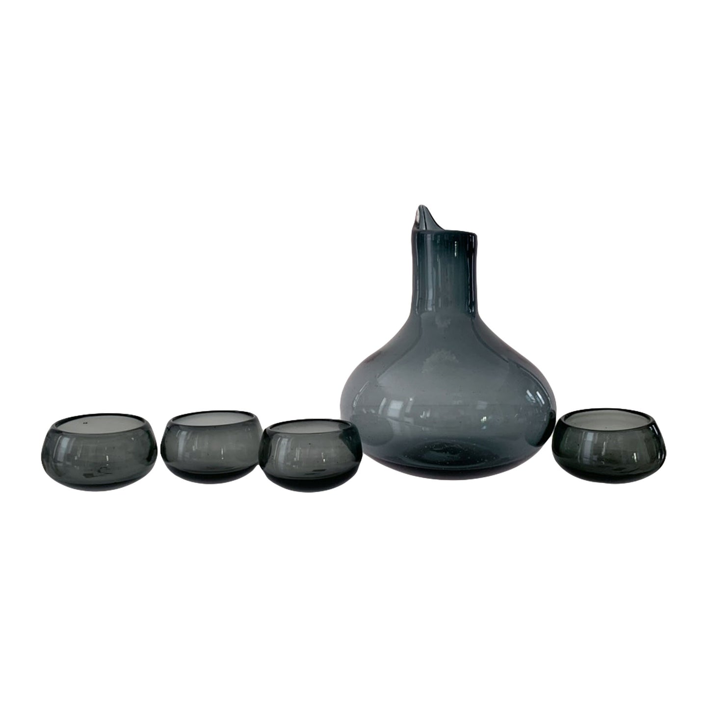 Hand Blown Glass Decanter Set for Mezcal, Tequila or Wine | Includes 4 Copita Glasses | Holds 750ml - Made in Mexico (Smoke)