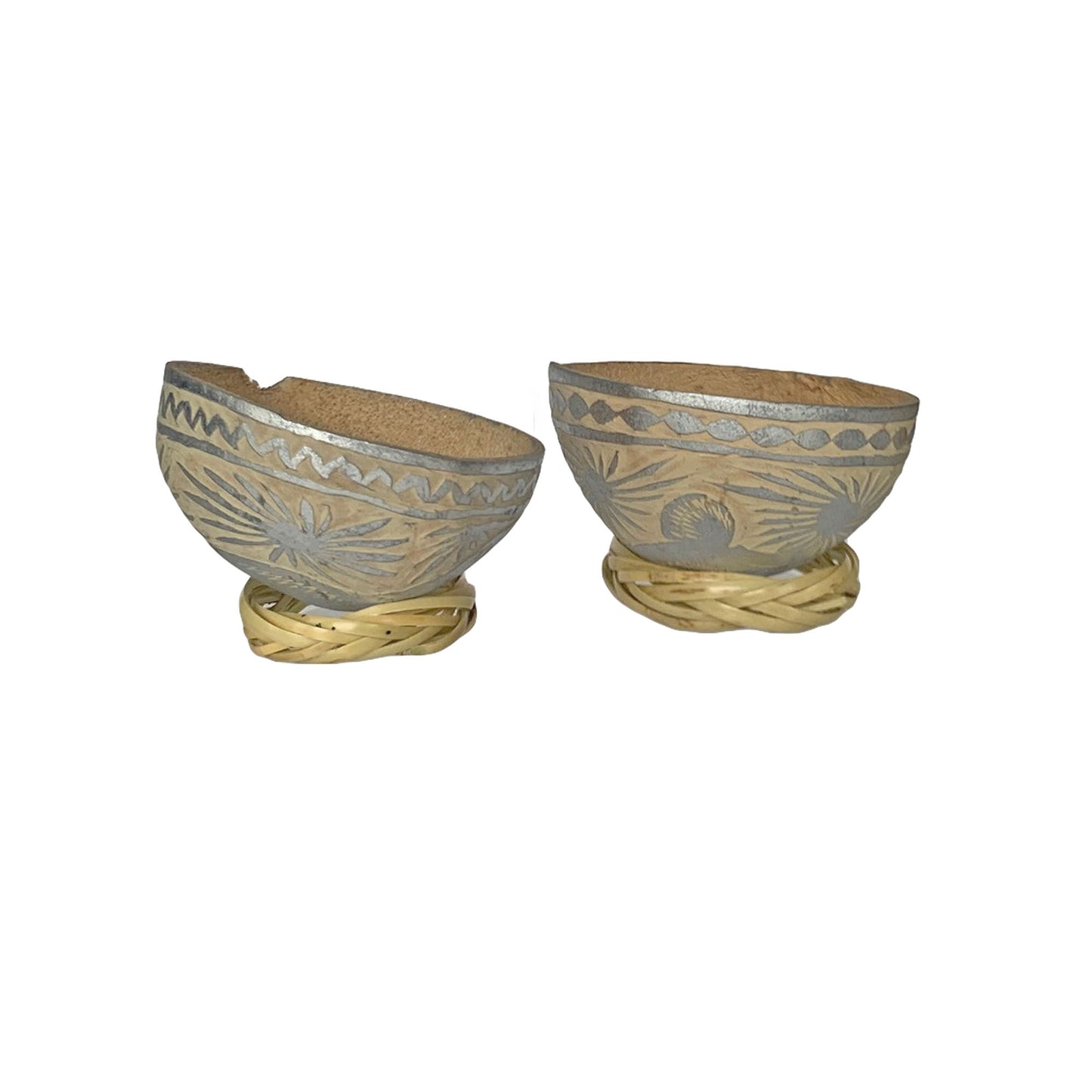 Mezcal Jicaras in Silver or Rose Gold - Hand-carved from Mexico with Natural Fiber Base