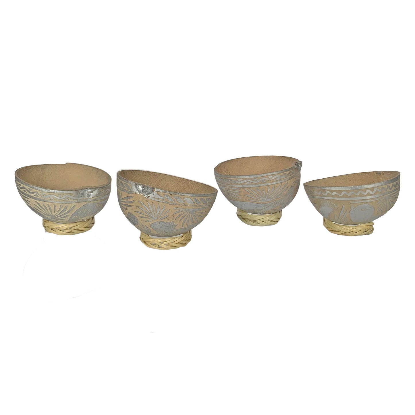 Mezcal Jicaras in Silver or Rose Gold - Hand-carved from Mexico with Natural Fiber Base
