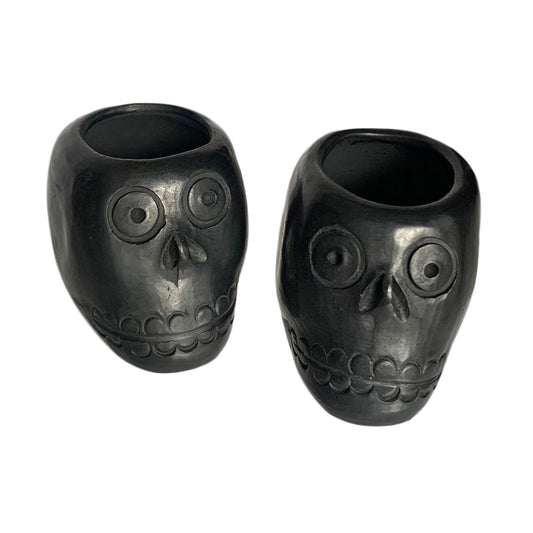 Black Clay Skull Shot Glasses Made in Mexico - 3oz Capacity (Set of 2)