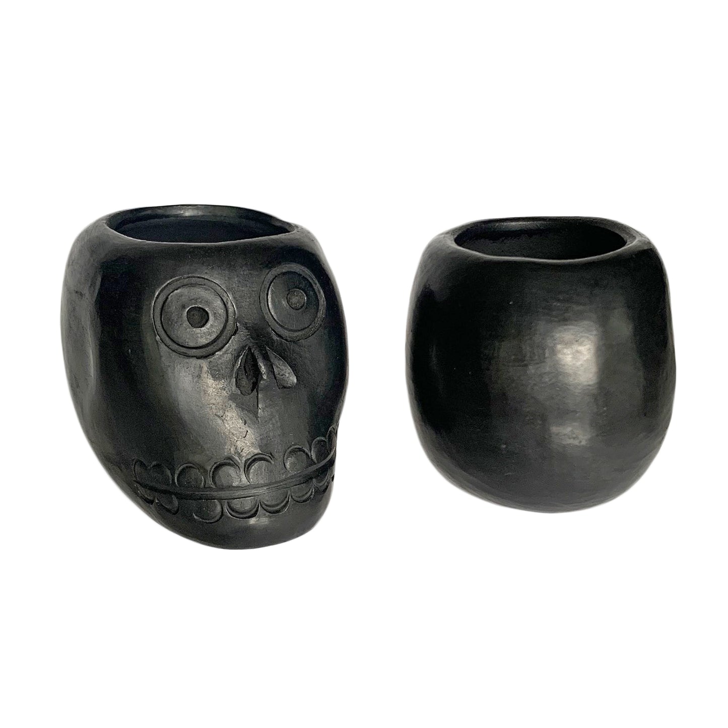 Black Clay Skull Shot Glasses Made in Mexico - 3oz Capacity (Set of 2)