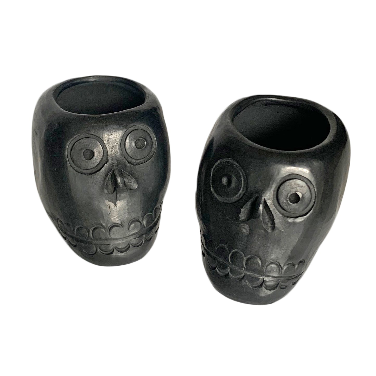 Black Clay Skull Shot Glasses Made in Mexico - 3oz Capacity (Set of 2)