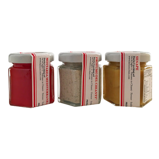 Dario Cecchini Mini Sampler Set - Profumo del Chianti, Mostarda, Senape (frascos de 3-50 g)