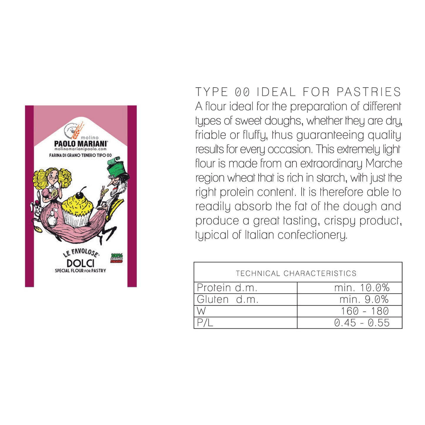 Paolo Mariani Italian Type 00 Pastry Flour Ideal for Pastries 2.2 Lbs