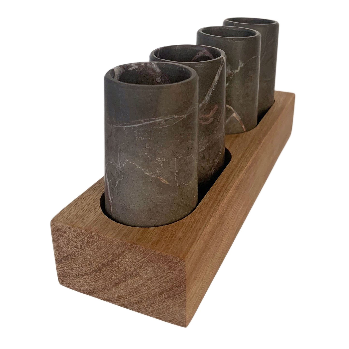 Tequila Shot Glasses Hand Carved out of Marble with Wooden Base - Made in Mexico (Available in Gray or Beige)