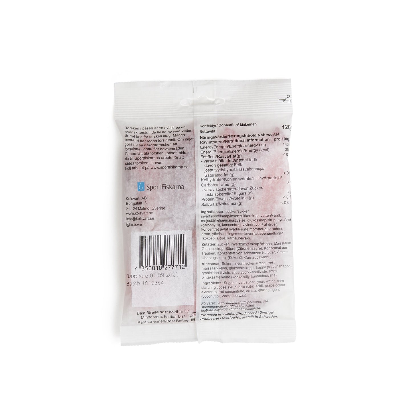 Kolsvart Swedish Fish Candy - Raspberry + Blackcurrant (TORSKEN) 4.2 Ounce