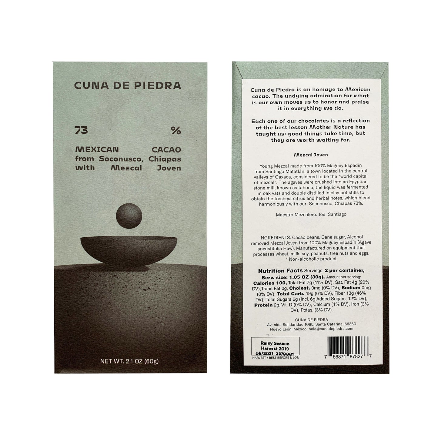 Cuna de Piedra 73% Chocolate Negro Mexicano con Mezcal Joven | Cacao tradicional mexicano