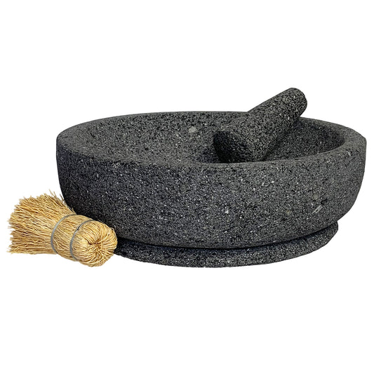 Large (11”-12”) Mexican Molcajete Hand-carved from 100% Volcanic Stone | Round Base