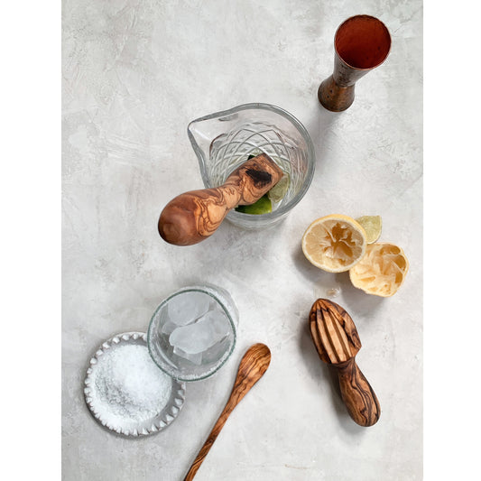 Olive wood Bar Tool Set - Includes Olive wood Muddler, Citrus Reamer and Stirring Spoon (Set of 3)