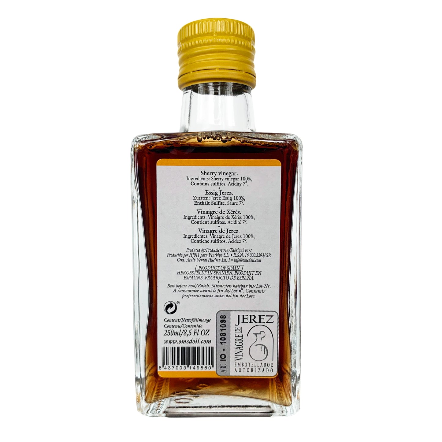 O-Med Sherry Vinegar from Jerez, Spain DOP (Vinagre de Jerez) 250ml/8.5 Fl Oz