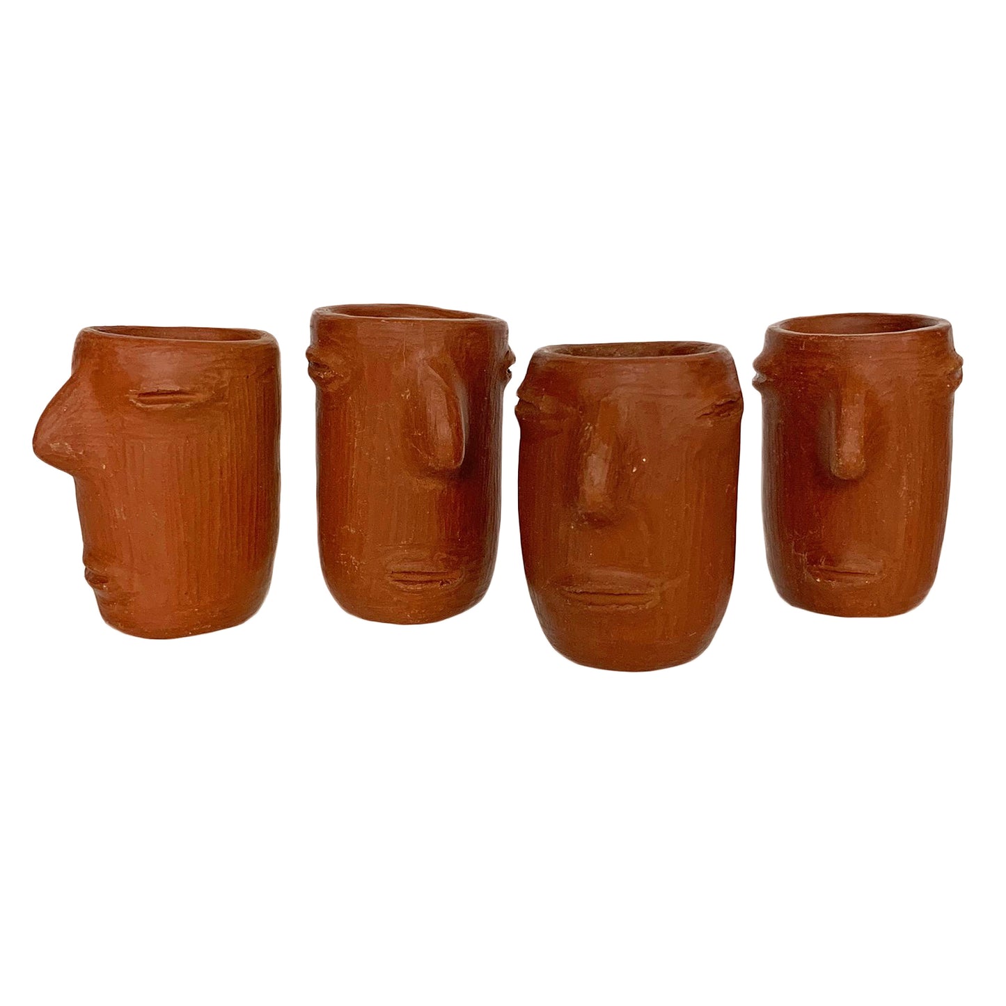 Red Clay Mezcal Shot Glasses with Faces | Mezcal Copitas - Handmade in Oaxaca, Mexico