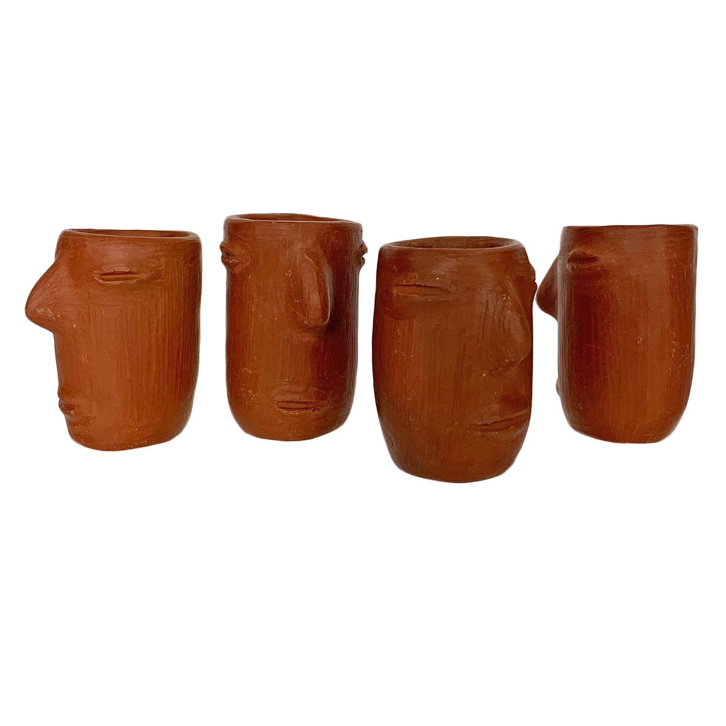 Red Clay Mezcal Shot Glasses with Faces | Mezcal Copitas - Handmade in Oaxaca, Mexico