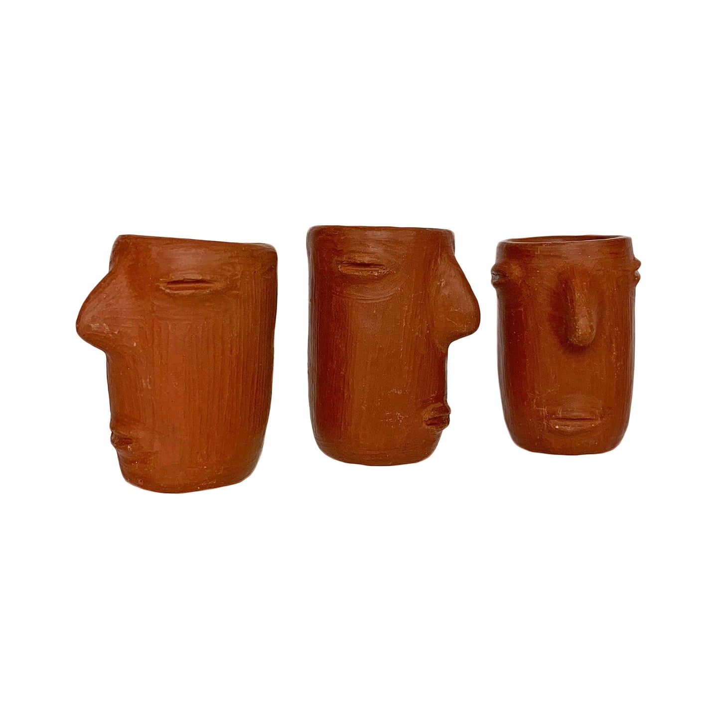 Red Clay Mezcal Shot Glasses with Faces | Mezcal Copitas - Handmade in Oaxaca, Mexico