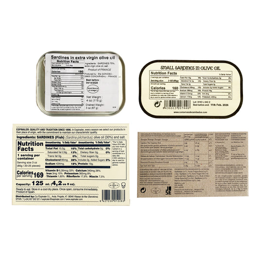 Premium Sardines Variety Pack - Includes Sardines from Les Mouettes D’arvor, Conservas de Cambados, Jose Gourmet, and Espinaler (4 items)