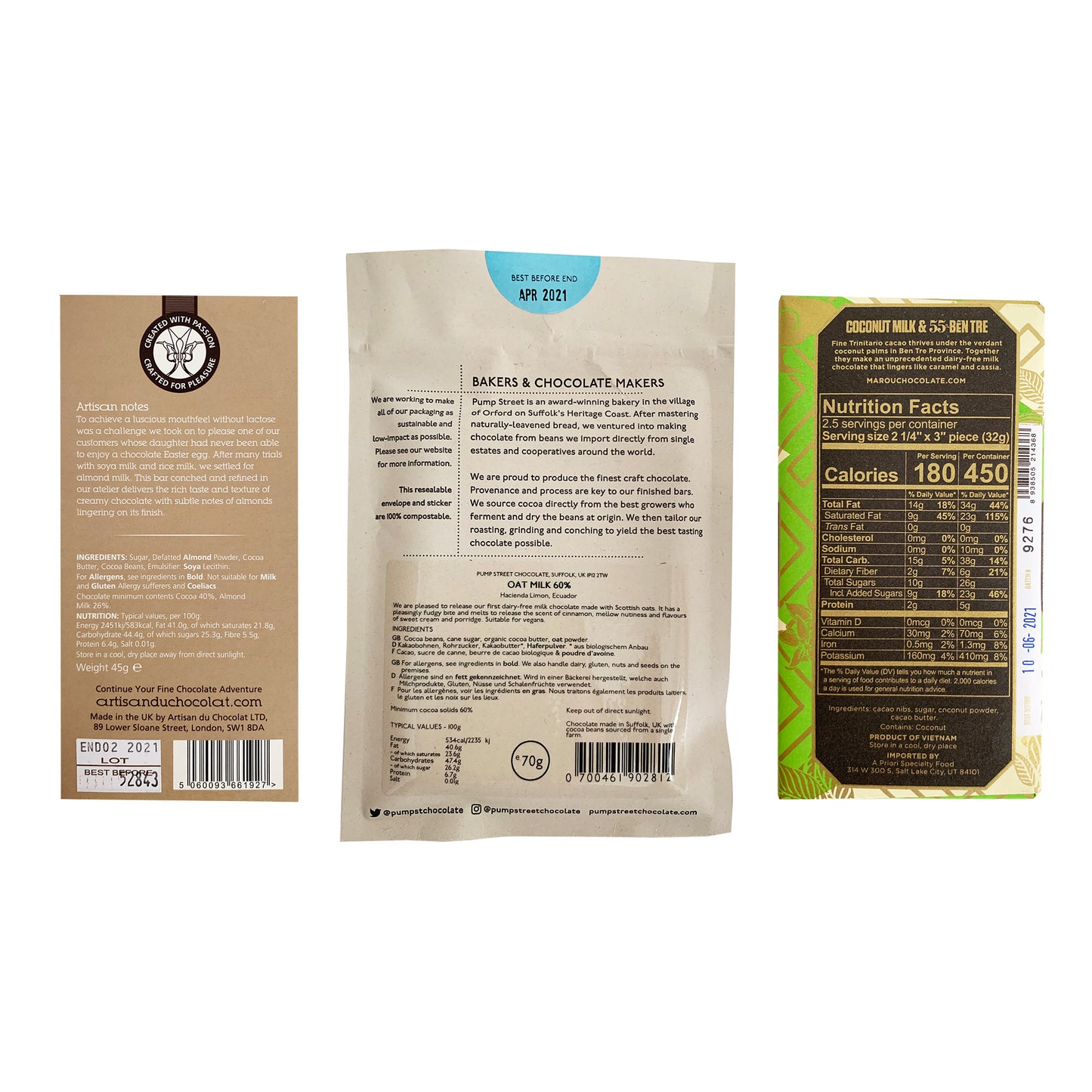 Paquete de barra de chocolate con leche vegana (incluye chocolate con leche de almendra, coco y avena) 3 artículos