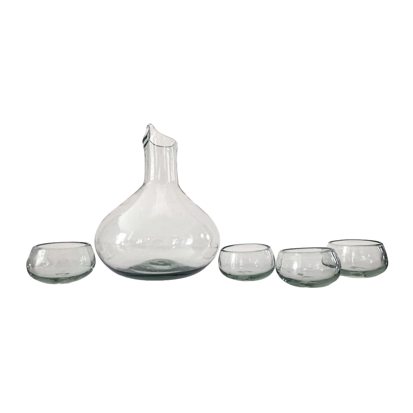 Hand Blown Glass Decanter Set for Mezcal, Tequila or Wine | Includes 4 Copita Glasses | Holds 750ml - Made in Mexico (Clear)