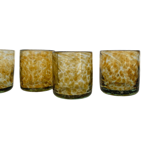 Vasos de vidrio moteado soplado a mano en ámbar - Juego de 2 | Vasos mexicanos para beber | Capacidad de 12 onzas
