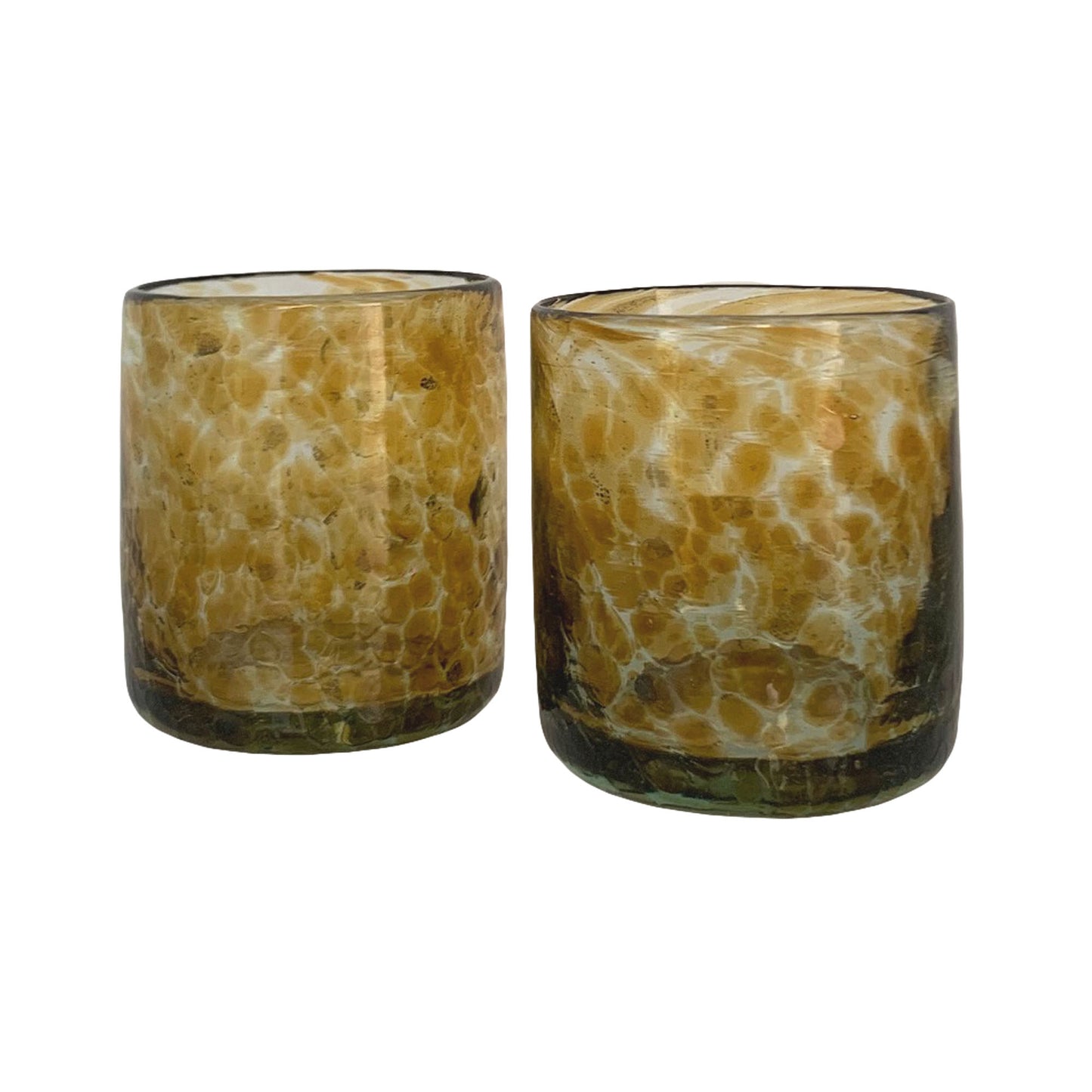 Hand Blown Speckled Glass Tumblers in Amber - Set of 2 | Mexican Drinking Glasses | 12oz Capacity