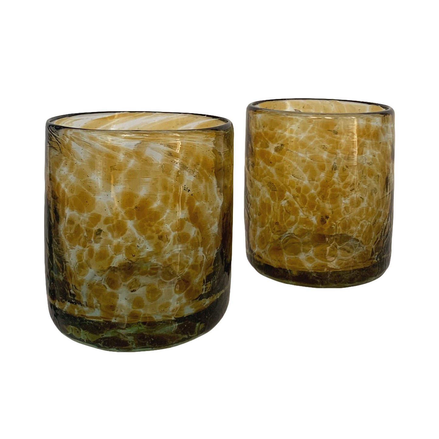 Hand Blown Speckled Glass Tumblers in Amber - Set of 2 | Mexican Drinking Glasses | 12oz Capacity