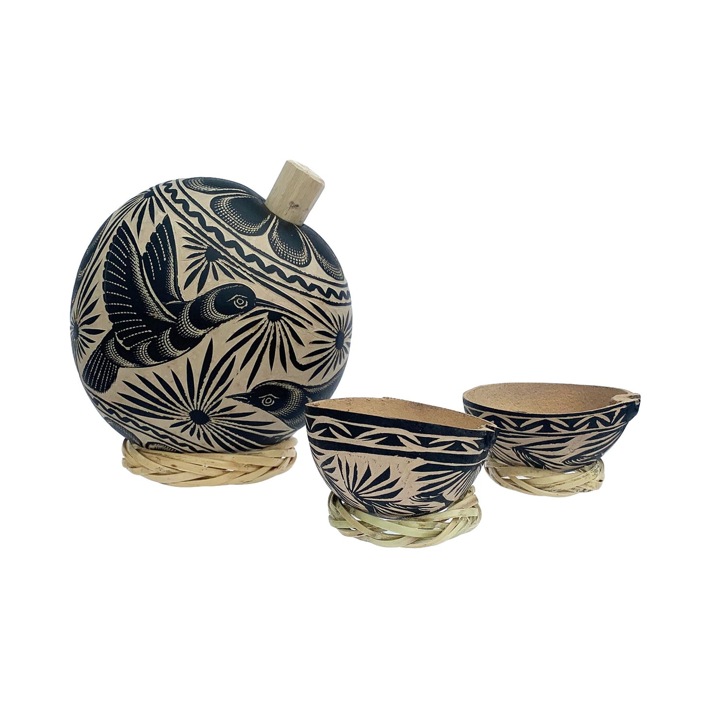 Juego para beber Mezcal o Tequila Jicara Gourd - Disponible en negro, blanco y marrón