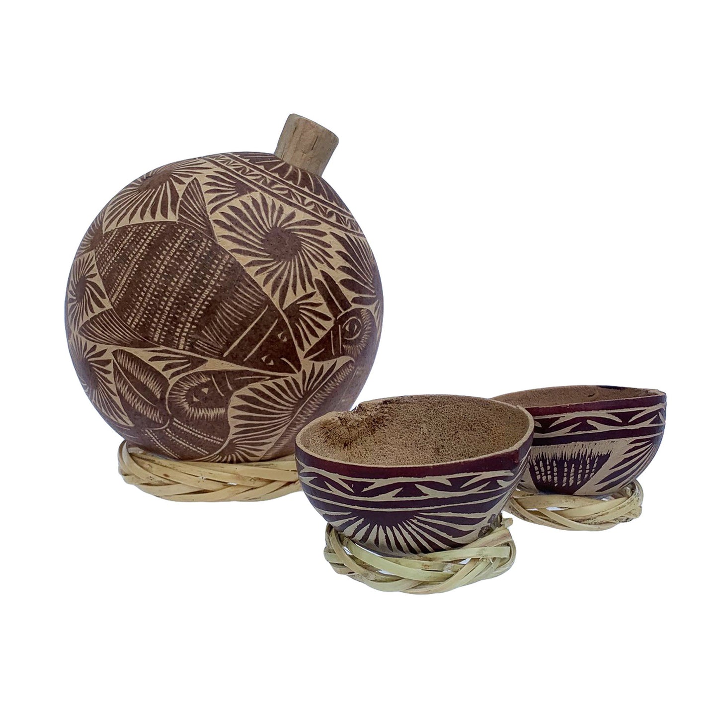 Mezcal or Tequila Jicara Gourd Sipping Set - Available in Black, White and Brown