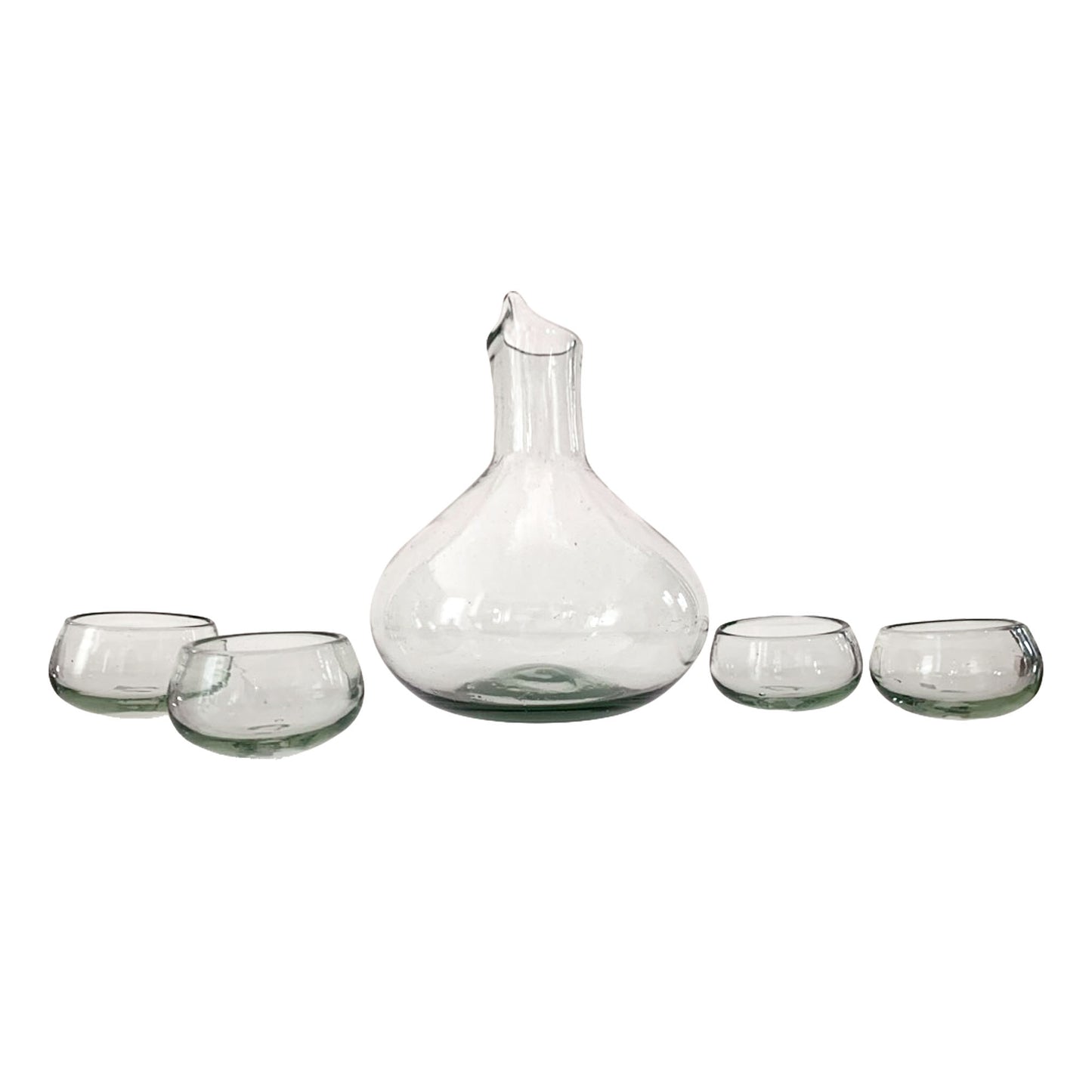 Hand Blown Glass Decanter Set for Mezcal, Tequila or Wine | Includes 4 Copita Glasses | Holds 750ml - Made in Mexico (Clear)