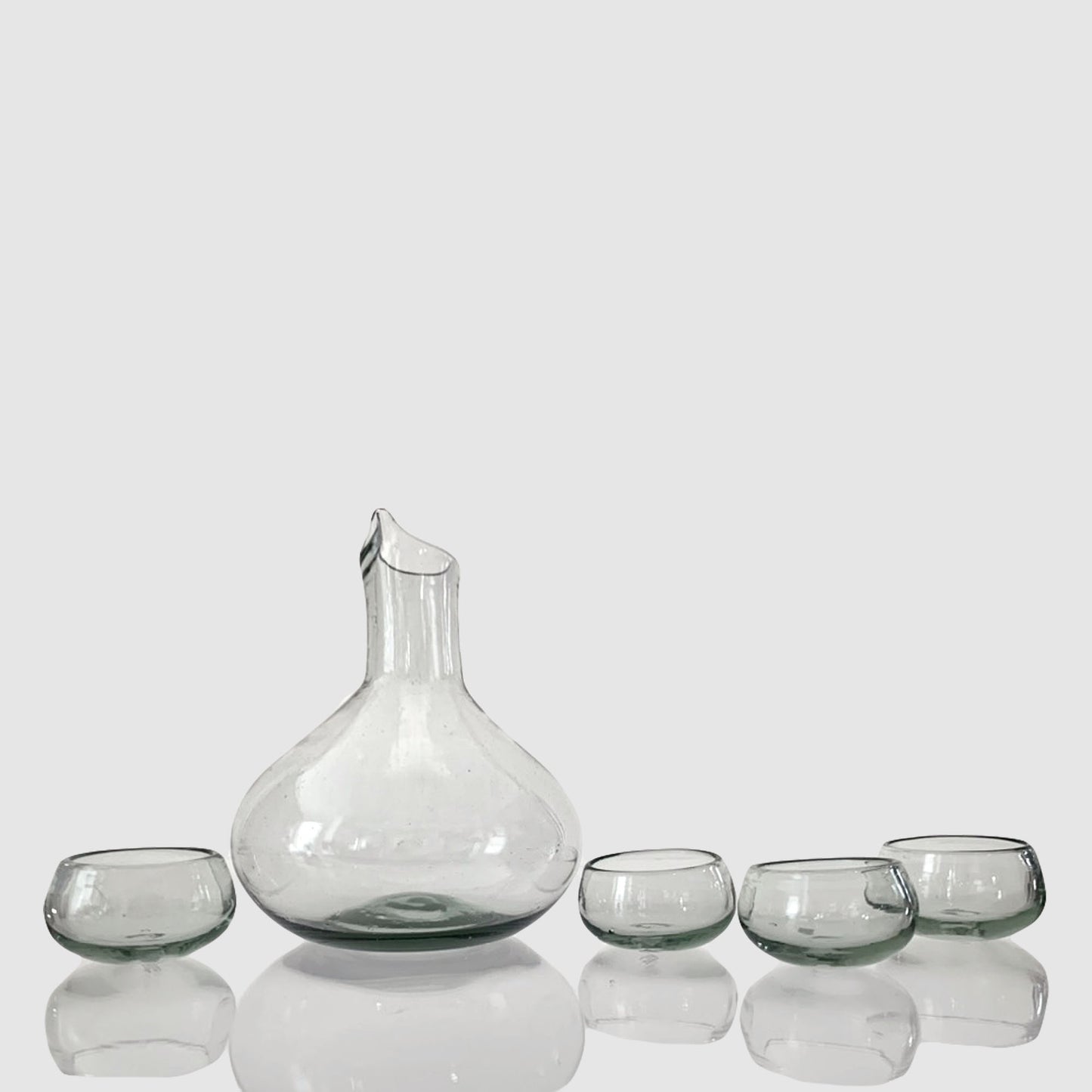 Hand Blown Glass Decanter Set for Mezcal, Tequila or Wine | Includes 4 Copita Glasses | Holds 750ml - Made in Mexico (Clear)