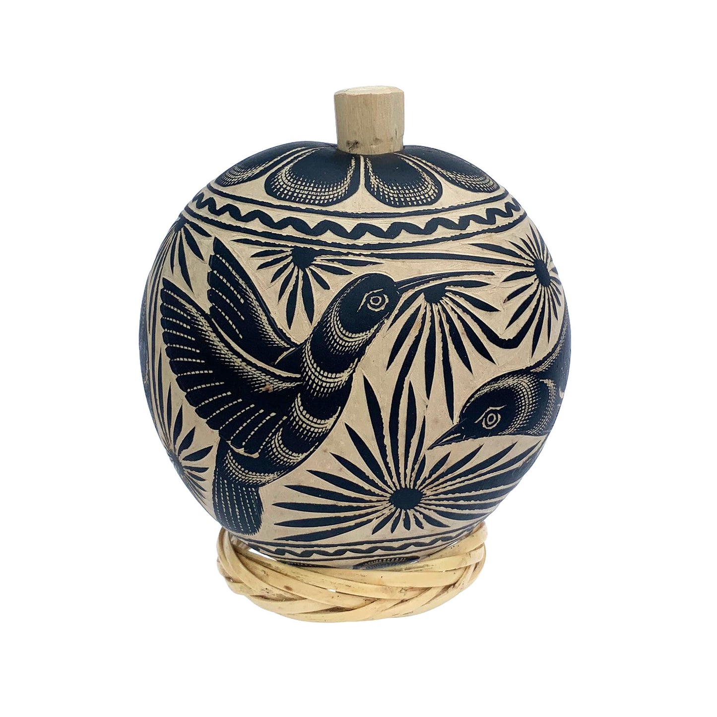 Jicara Gourd Mezcal Bottle Hand Carved in Mexico - Available in Black, White and Brown