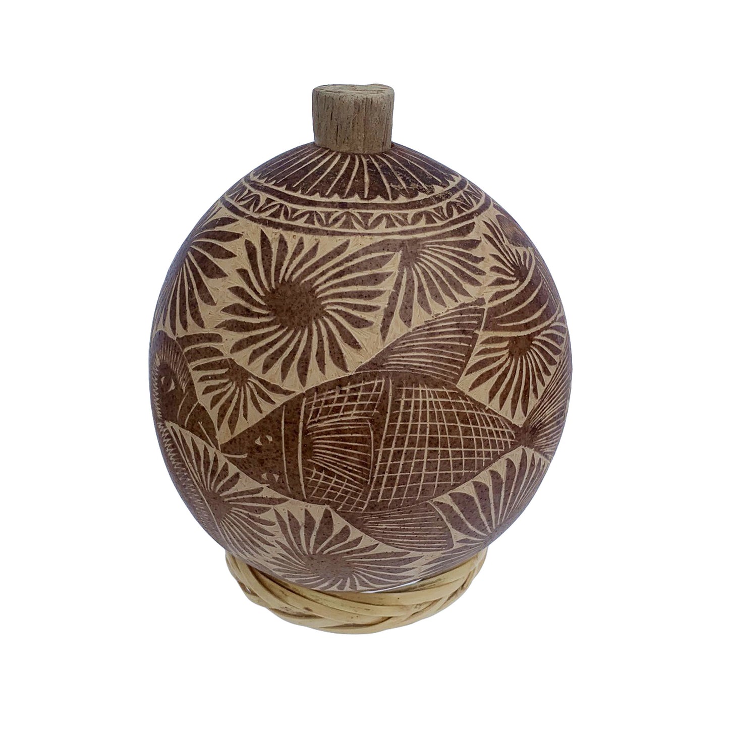 Jicara Gourd Mezcal Bottle Hand Carved in Mexico - Available in Black, White and Brown