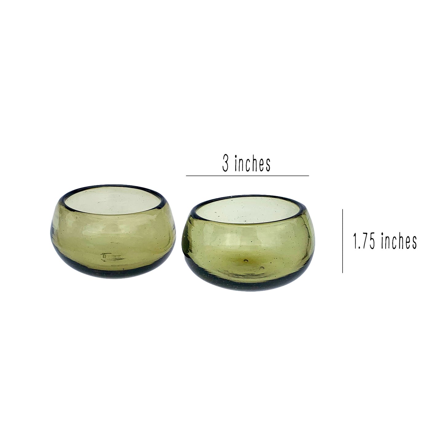 Mexican Hand Blown Recycled Glass Copitas for Mezcal or Tequila | Handmade Wide Mouth Shot Glasses in Olive Green