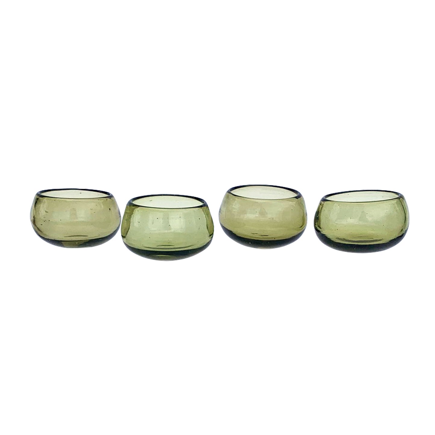 Mexican Hand Blown Recycled Glass Copitas for Mezcal or Tequila | Handmade Wide Mouth Shot Glasses in Olive Green