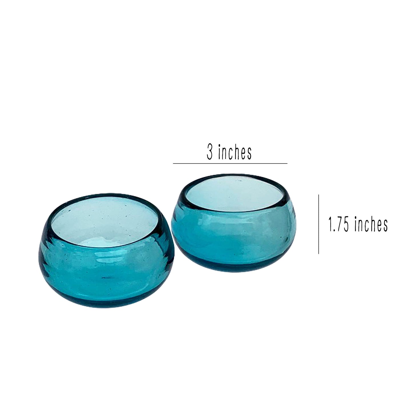 Mexican Hand Blown Recycled Glass Copitas for Mezcal or Tequila | Handmade Wide Mouth Shot Glasses in Turquoise Blue