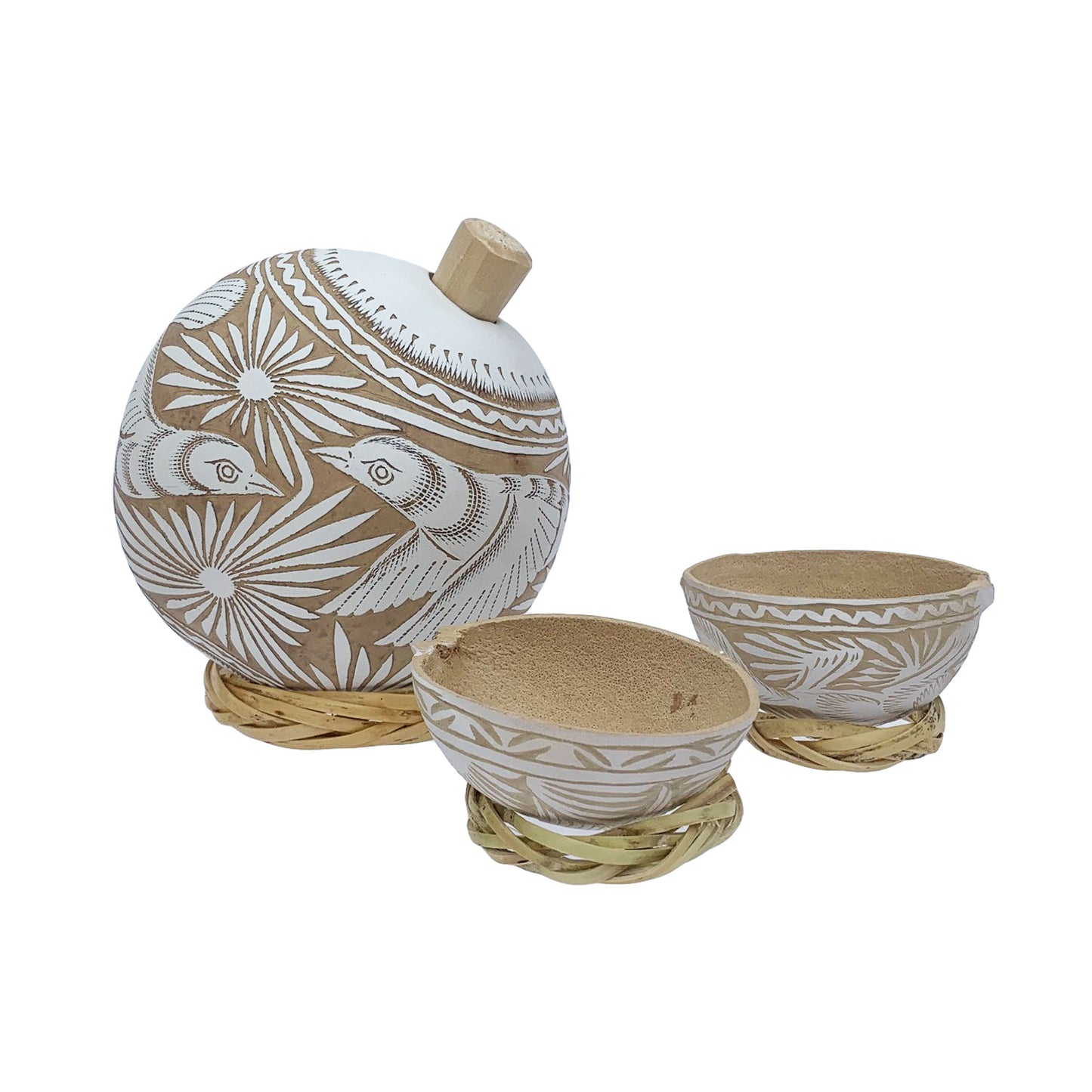 Mezcal or Tequila Jicara Gourd Sipping Set - Available in Black, White and Brown