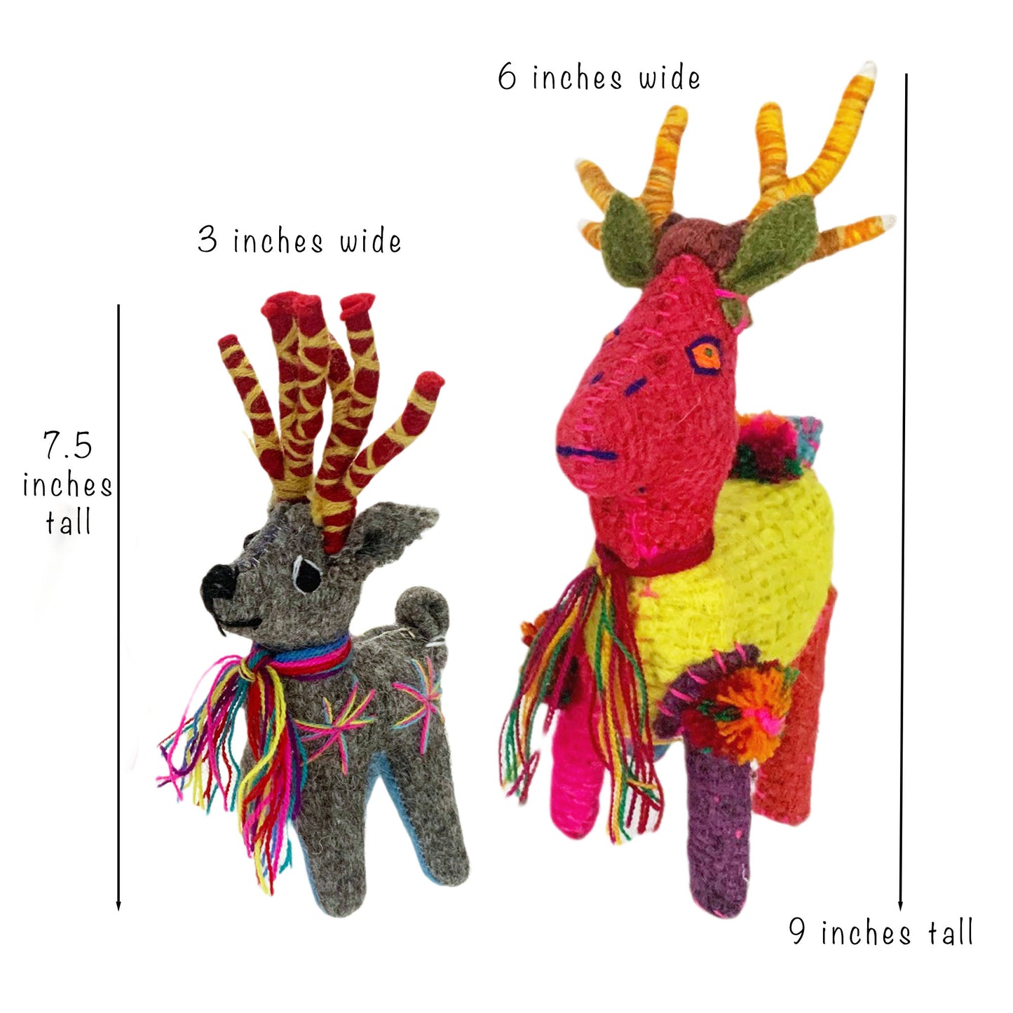 Mexican Natural Dyed Wool Reindeer Toy for Christmas Decoration, Children's Room, Mantel Decor or Table Centerpiece