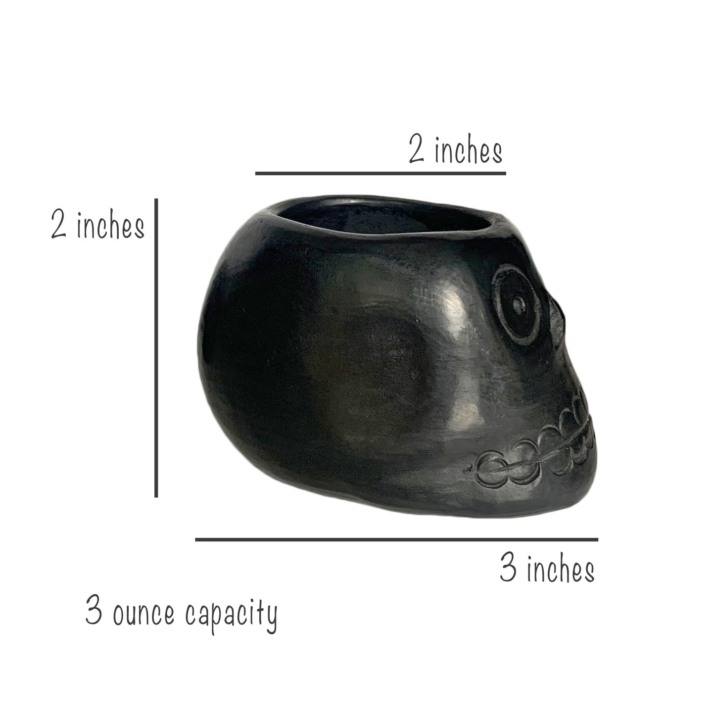 Vasos de chupito con calavera de arcilla negra fabricados en México, capacidad de 3 oz (juego de 2)