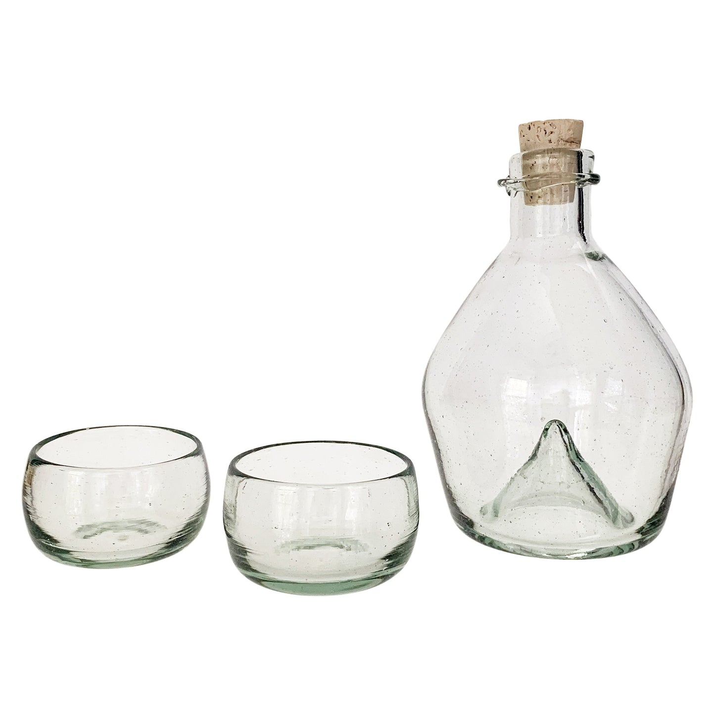 Hand Blown Mexican Glass Decanter Set for Mezcal or Tequila | Includes (1) Bottle + (4) Mezcal Copitas | Handmade in Mexico (Available in Clear, Smoke + Amber)