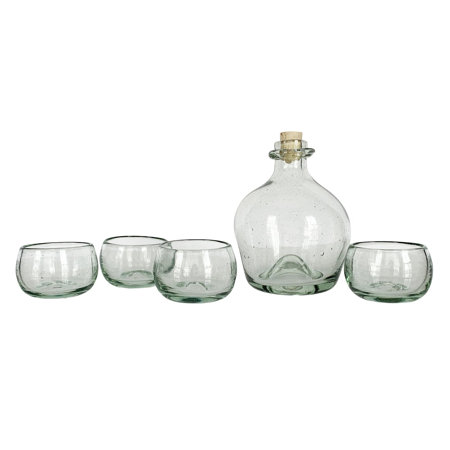 Hand Blown Mexican Glass Decanter Set for Mezcal or Tequila | Includes (1) Bottle + (4) Mezcal Copitas | Handmade in Mexico (Available in Clear, Smoke + Amber)