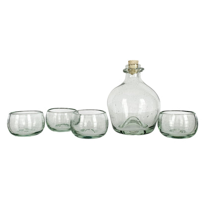 Hand Blown Mexican Glass Decanter Set for Mezcal or Tequila | Includes (1) Bottle + (4) Mezcal Copitas | Handmade in Mexico (Available in Clear, Smoke + Amber)