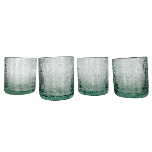 Hand Blown Cracked Glass Tumblers, Set of 2 | Mexican Drinking Glasses | 12oz Capacity