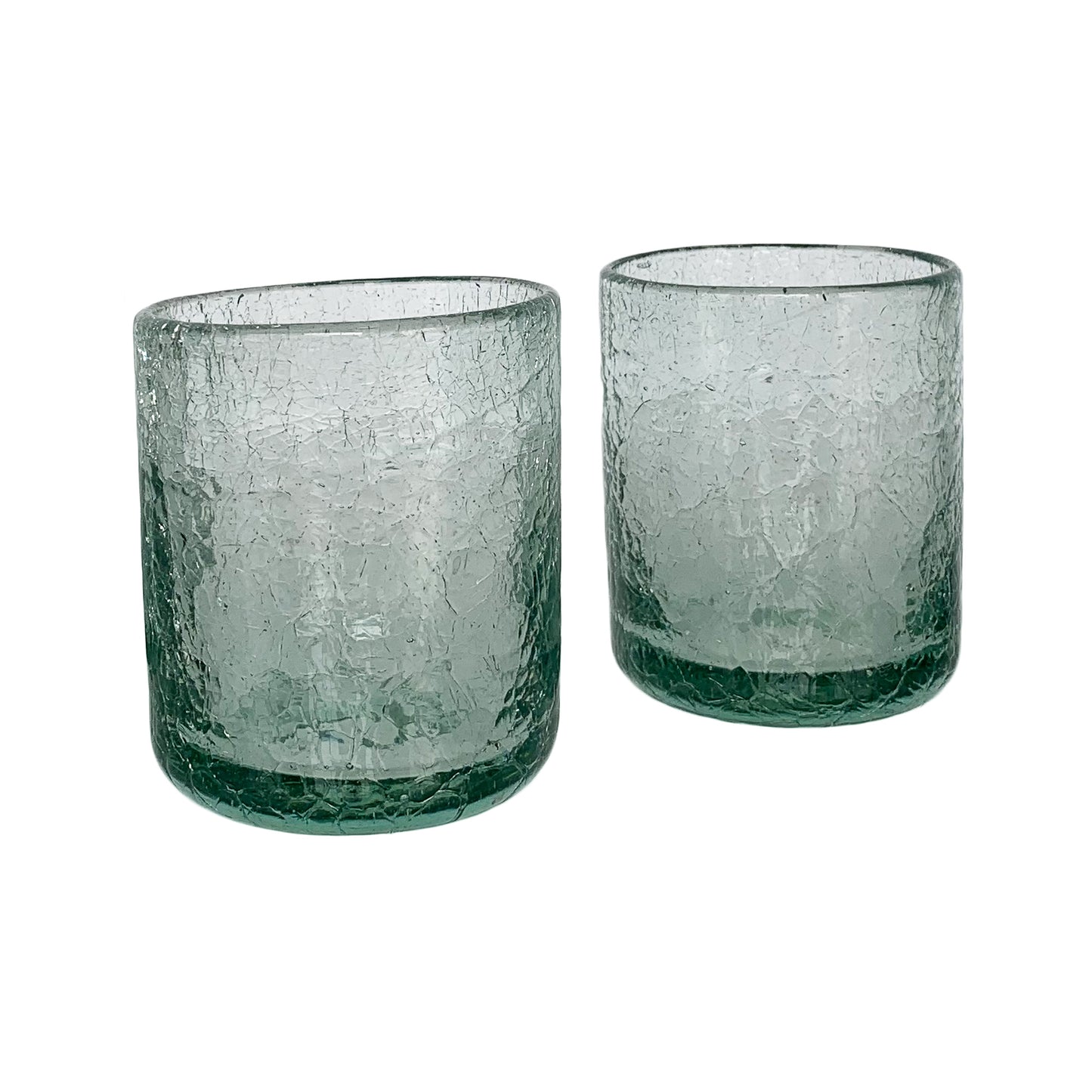 Hand Blown Cracked Glass Tumblers, Set of 2 | Mexican Drinking Glasses | 12oz Capacity