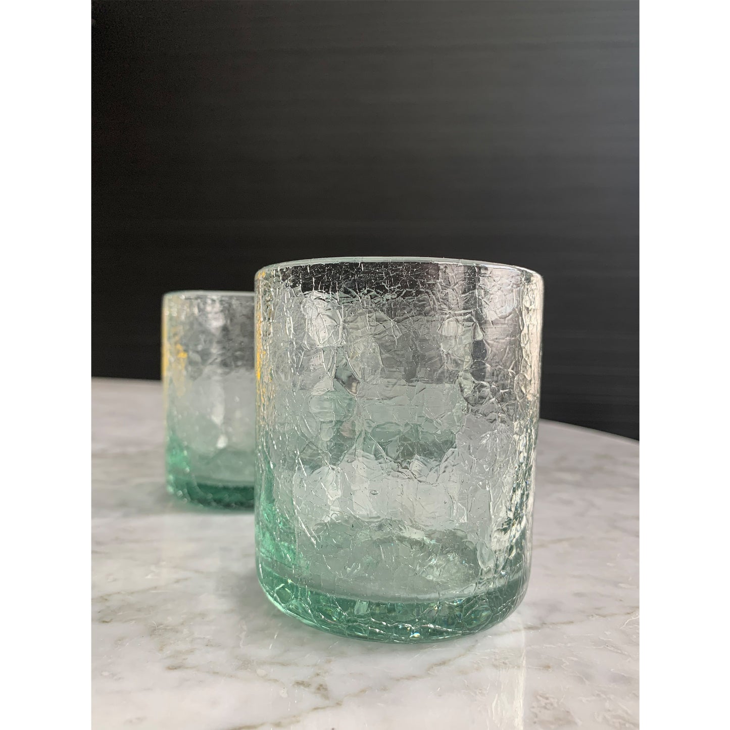 Hand Blown Cracked Glass Tumblers, Set of 2 | Mexican Drinking Glasses | 12oz Capacity