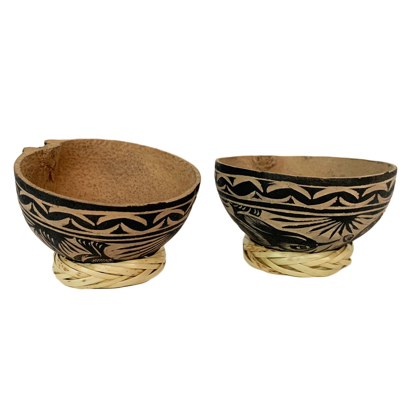 Mezcal Jicaras (Small, Shot Glass Size) - Holds 2-3 Ounces - Hand-carved from Mexico with Natural Fiber Base