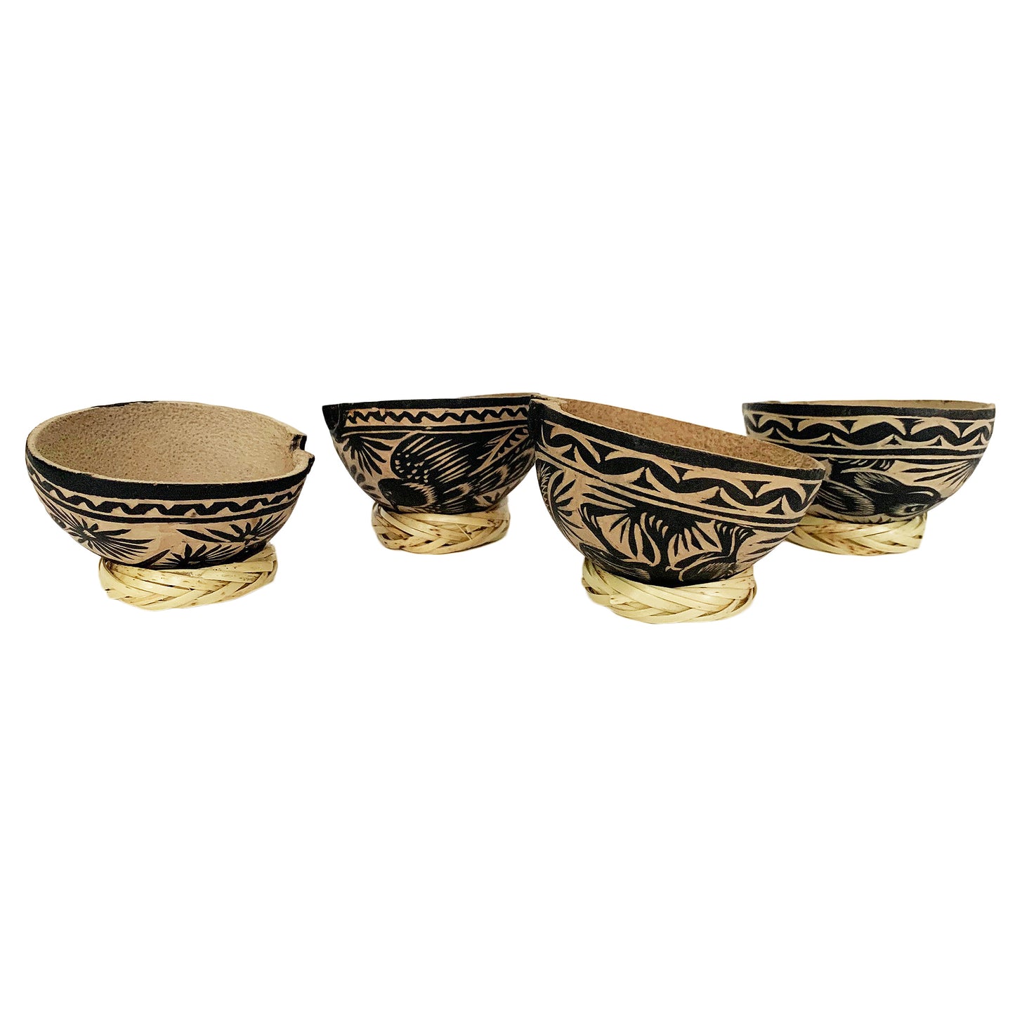 Mezcal Jicaras (Small, Shot Glass Size) - Holds 2-3 Ounces - Hand-carved from Mexico with Natural Fiber Base