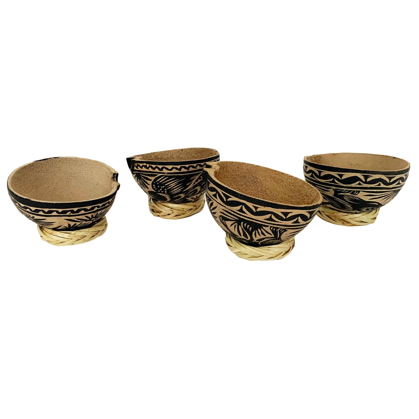 Mezcal Jicaras (Small, Shot Glass Size) - Holds 2-3 Ounces - Hand-carved from Mexico with Natural Fiber Base