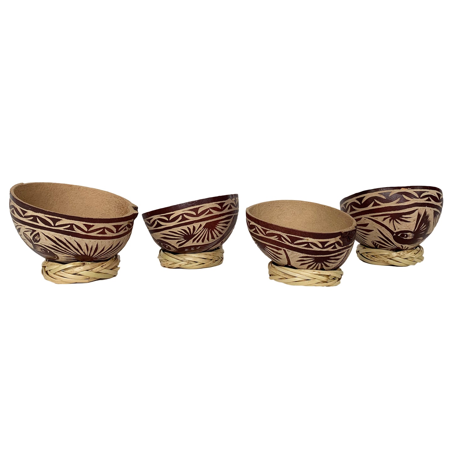 Mezcal Jicaras (Small, Shot Glass Size) - Holds 2-3 Ounces - Hand-carved from Mexico with Natural Fiber Base