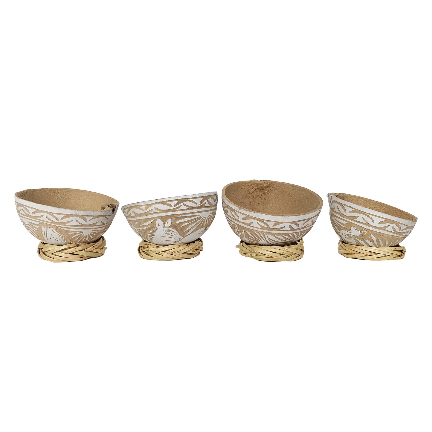 Mezcal Jicaras (White)- Hand-carved from Mexico with Natural Fiber Base