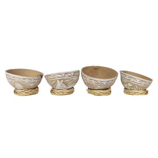 Mezcal Jicaras (White)- Hand-carved from Mexico with Natural Fiber Base