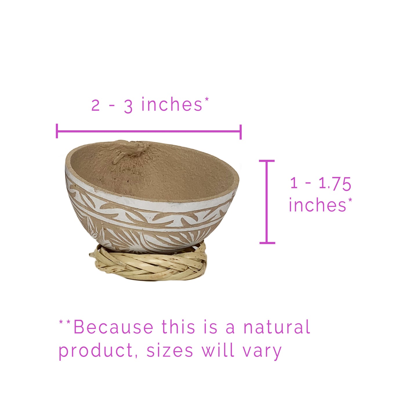 Mezcal Jicaras (White)- Hand-carved from Mexico with Natural Fiber Base
